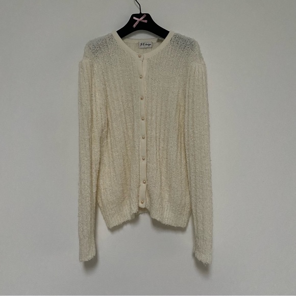 FE Design Vintage Boucle Buttoned Down Sweater Large Ivory - Picture 1 of 10